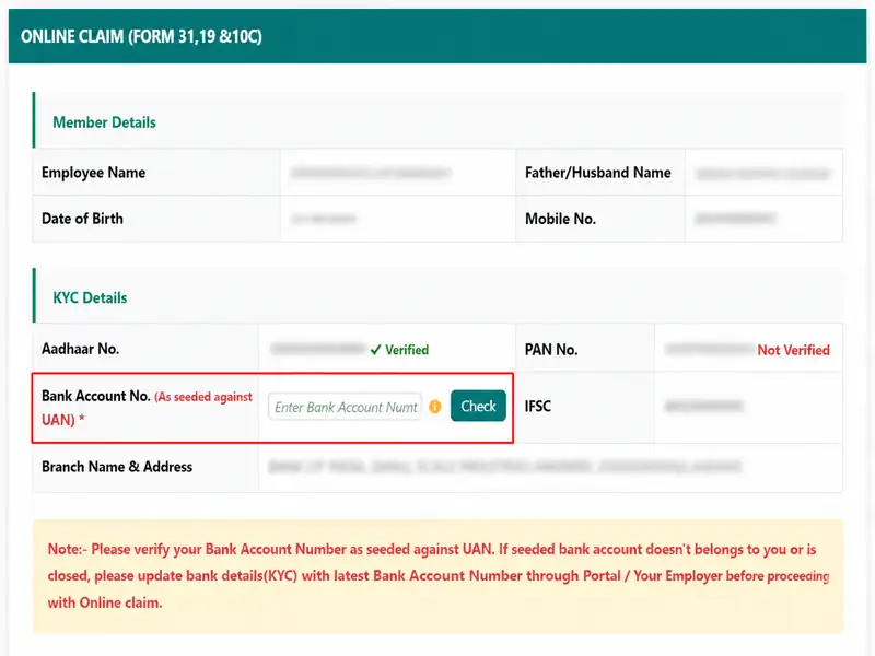 Verification of KYC for PF forms